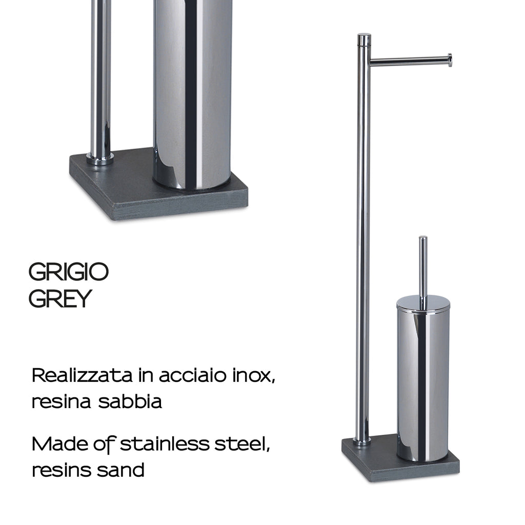 Piantana in Acciaio Inox con portarotolo e scopino Gedy serie Trilly - Grigio