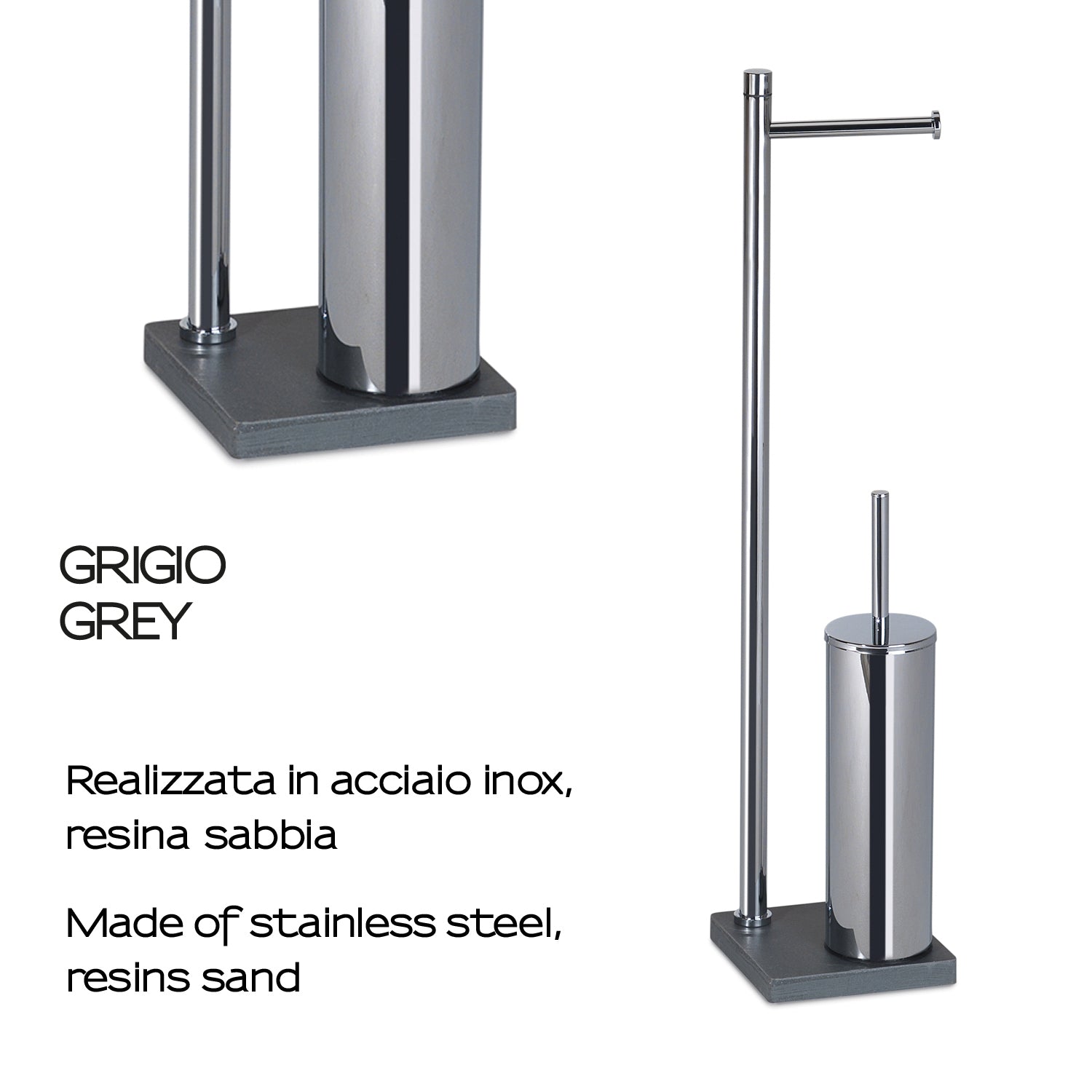 Piantana in Acciaio Inox con portarotolo e scopino Gedy serie Trilly - Grigio