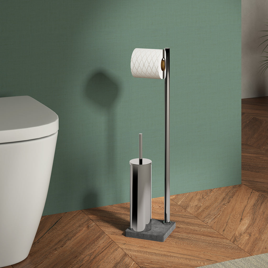 Piantana in Acciaio Inox con portarotolo e scopino Gedy serie Trilly - Grigio