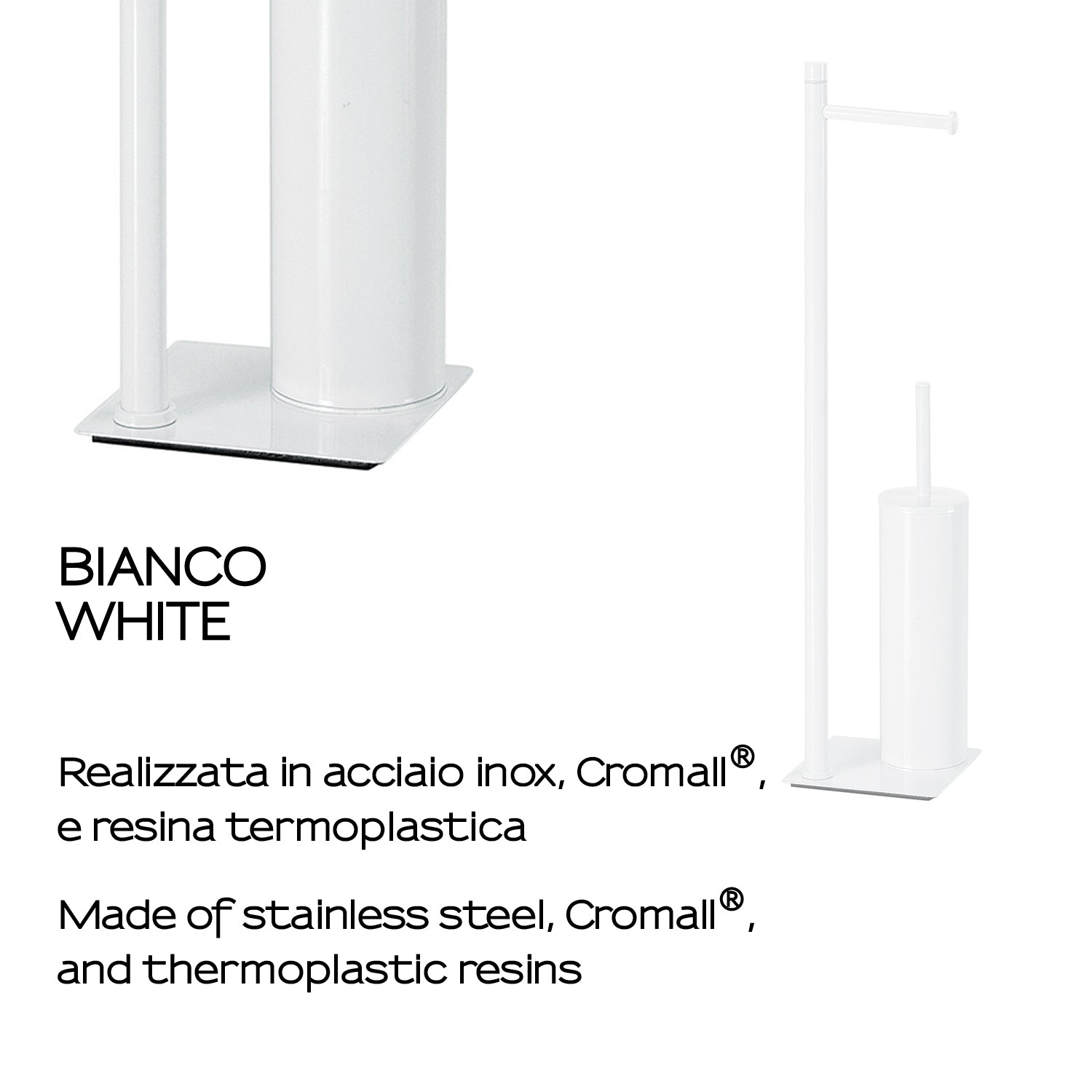 Piantana in Acciaio Inox con portarotolo e scopino Gedy serie Trilly - Bianco