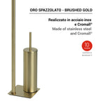 Piantana in Acciaio Inox con portarotolo e scopino Gedy serie Trilly - Oro Spazzolato