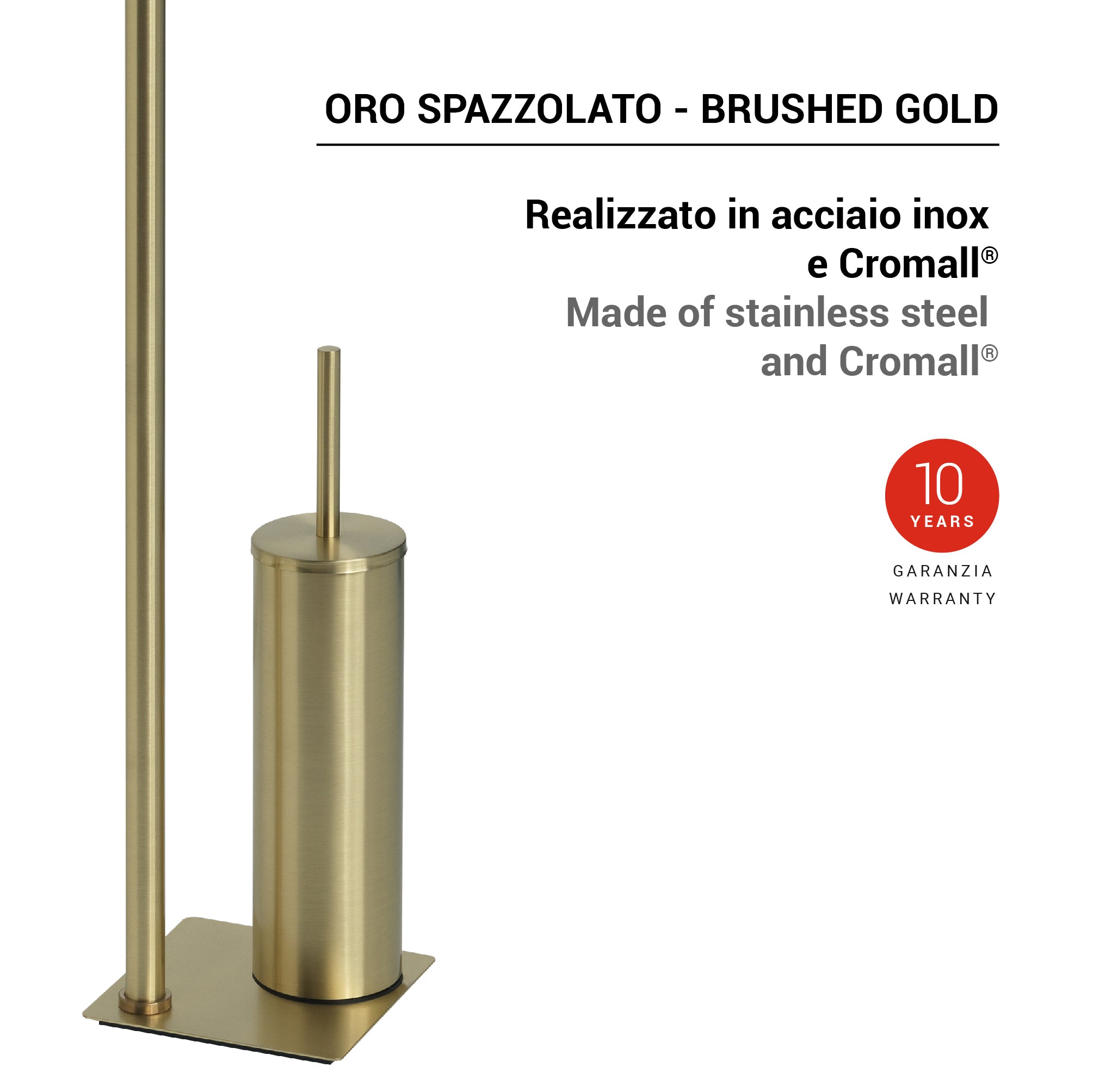 Piantana in Acciaio Inox con portarotolo e scopino Gedy serie Trilly - Oro Spazzolato