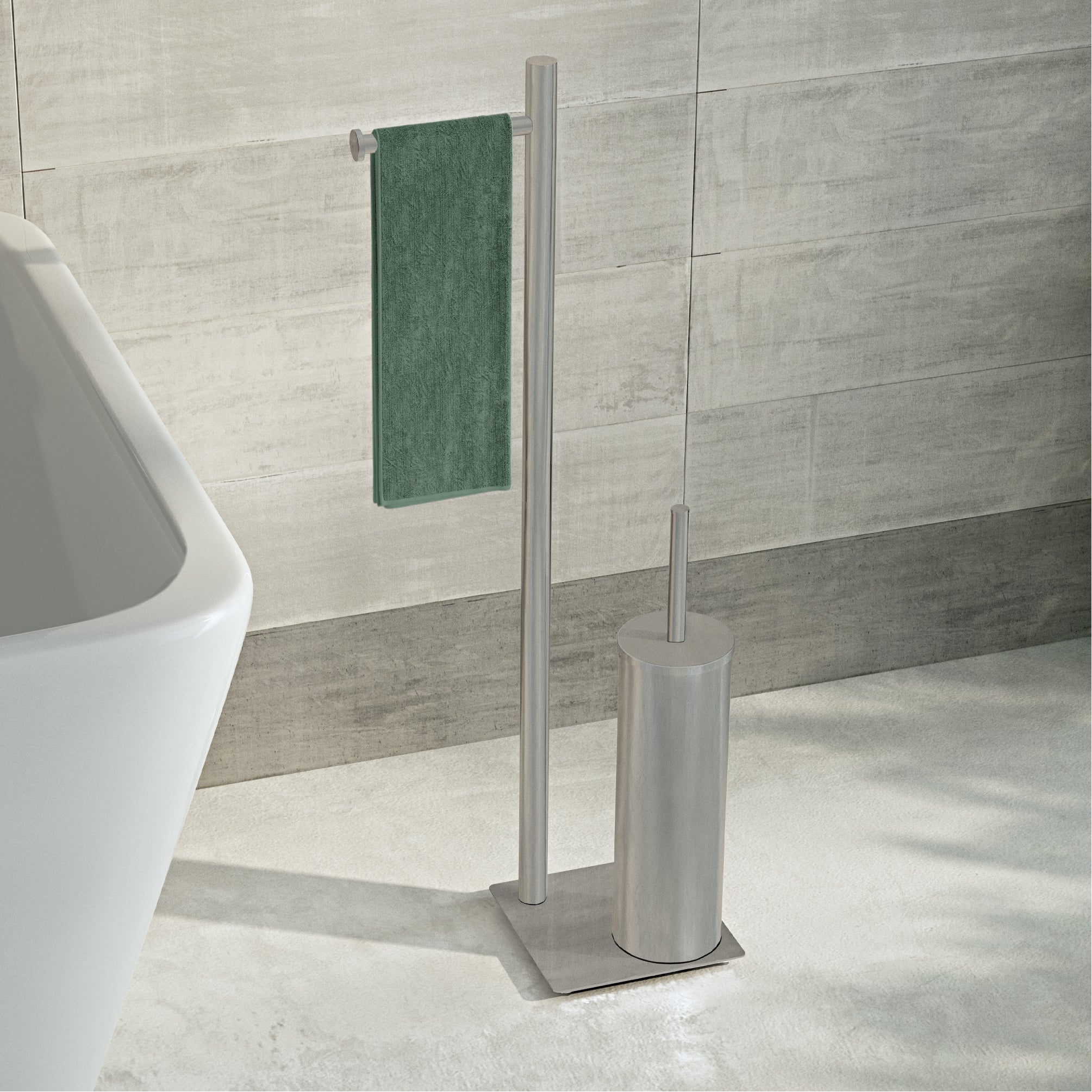 Piantana in Acciaio Inox con portarotolo e scopino Gedy serie Trilly - Spazzolato