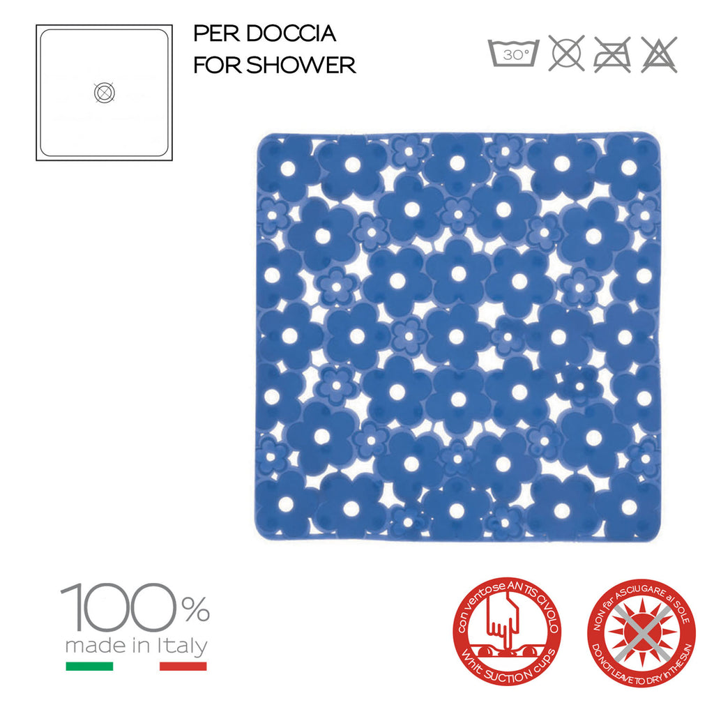 Tappeto antiscivolo doccia 53x53 in PVC modello Margherita di Gedy - Azzurro