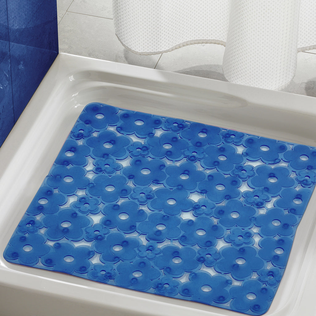 Tappeto antiscivolo doccia 53x53 in PVC modello Margherita di Gedy - Azzurro