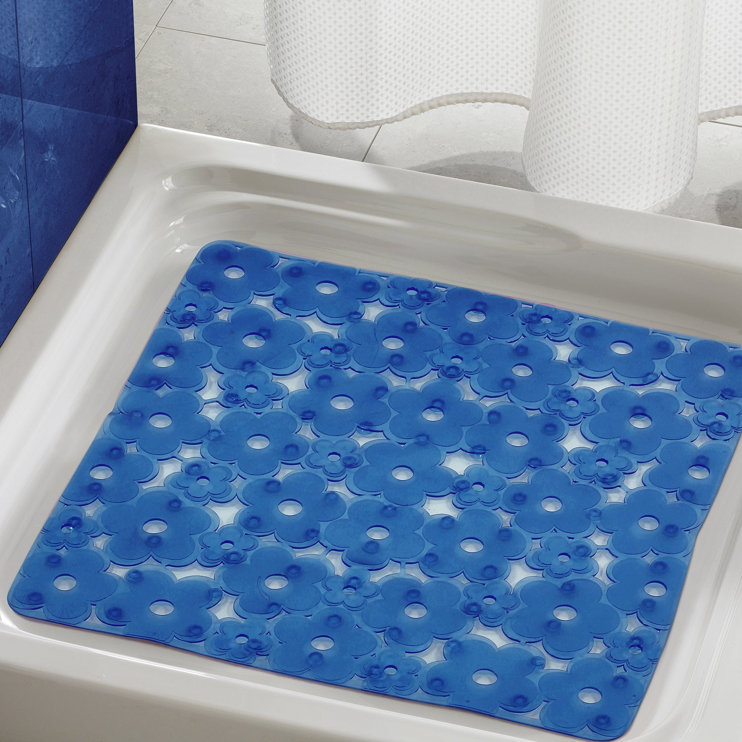 Tappeto antiscivolo doccia 53x53 in PVC modello Margherita di Gedy - Azzurro
