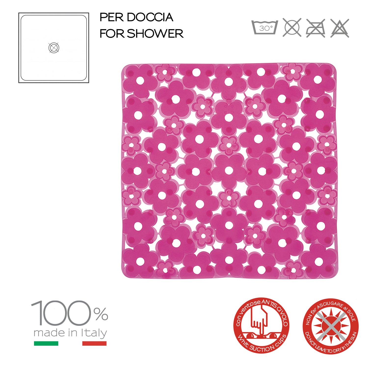 Tappeto antiscivolo doccia 53x53 in PVC modello Margherita di Gedy - Fucsia