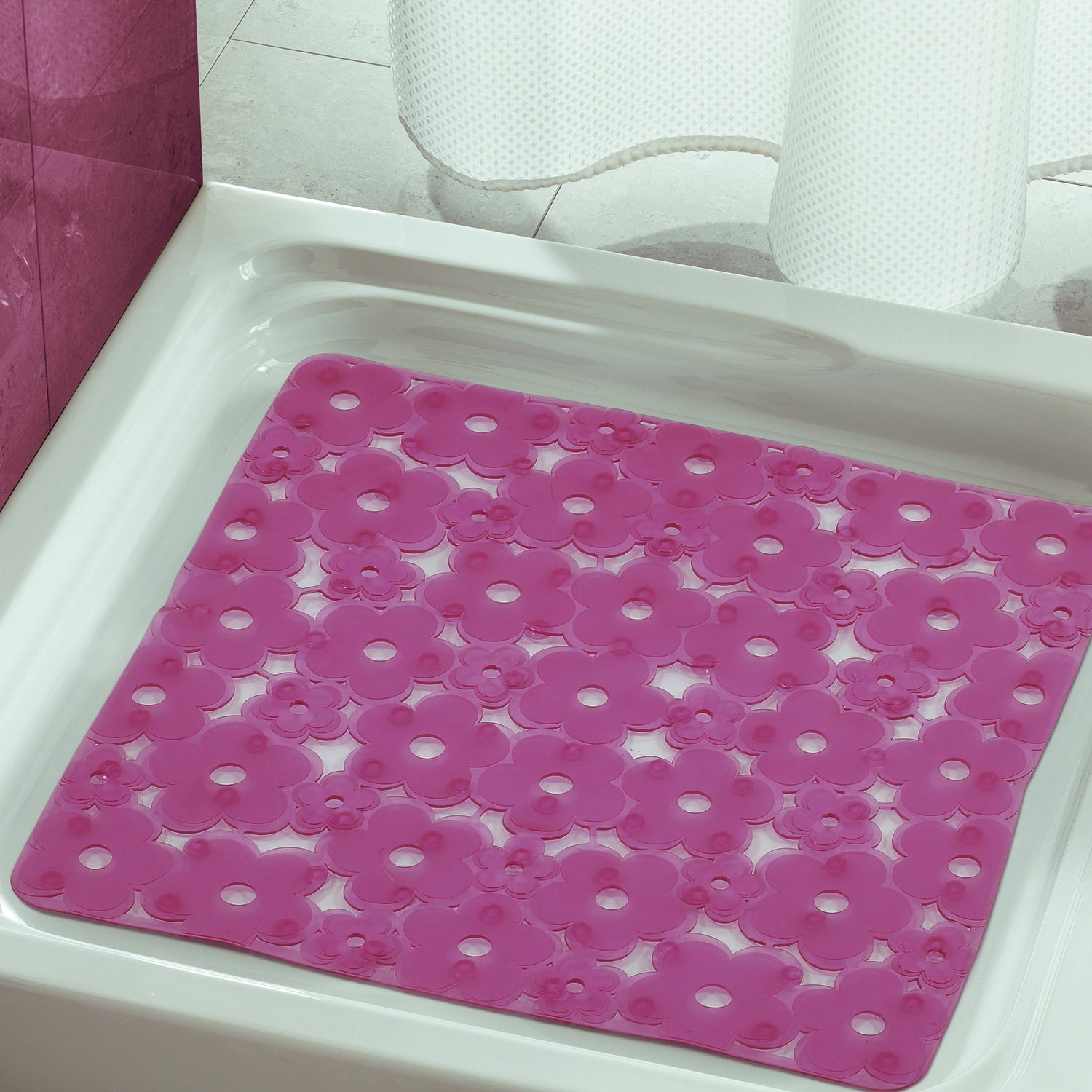 Tappeto antiscivolo doccia 53x53 in PVC modello Margherita di Gedy - Fucsia