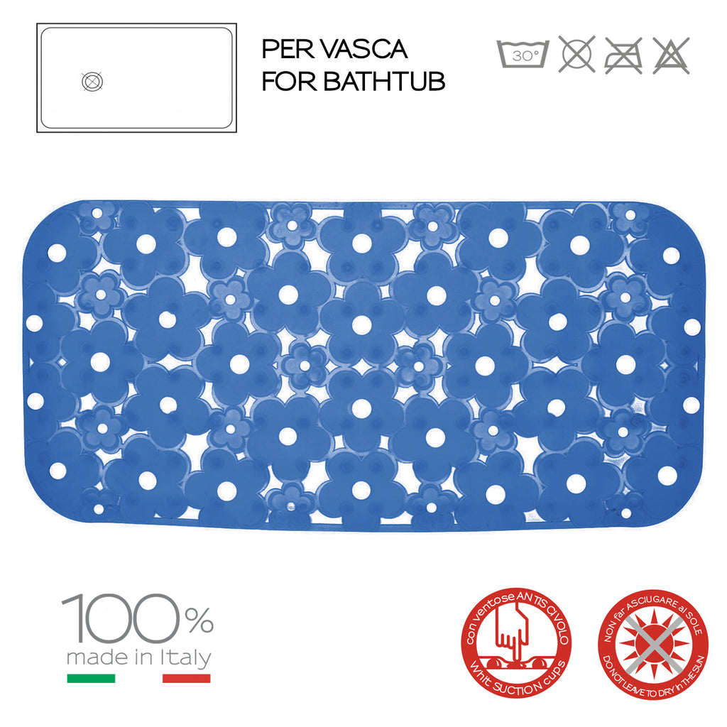 Tappeto antiscivolo vasca 73x35 in PVC modello Margherita di Gedy - Azzurro