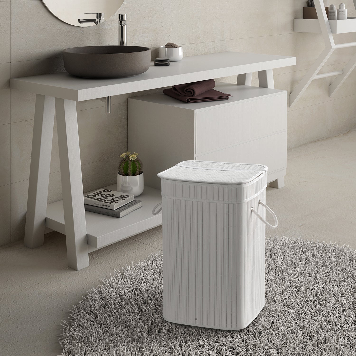 Cesto portabiancheria bianco Gedy Tatami con sacchetto estraibile e finitura bambÃ¹