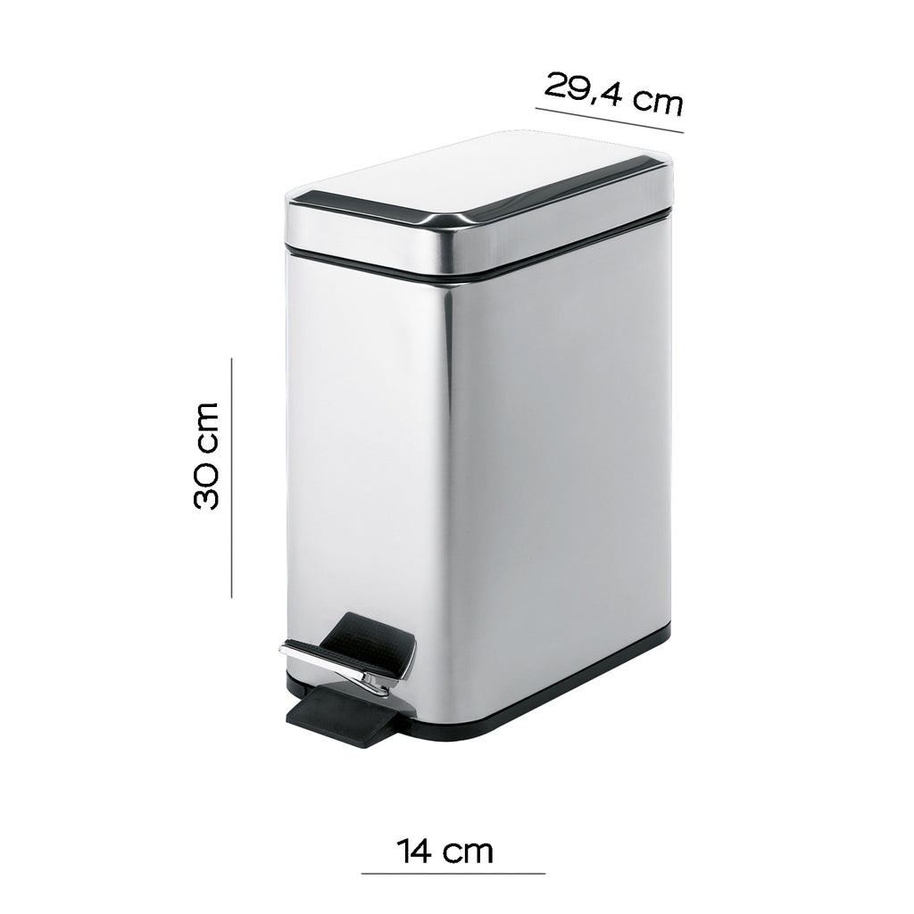 Portarifiuti rettangolare Gedy Argenta 5 lt. in acciaio inox cm 14x29