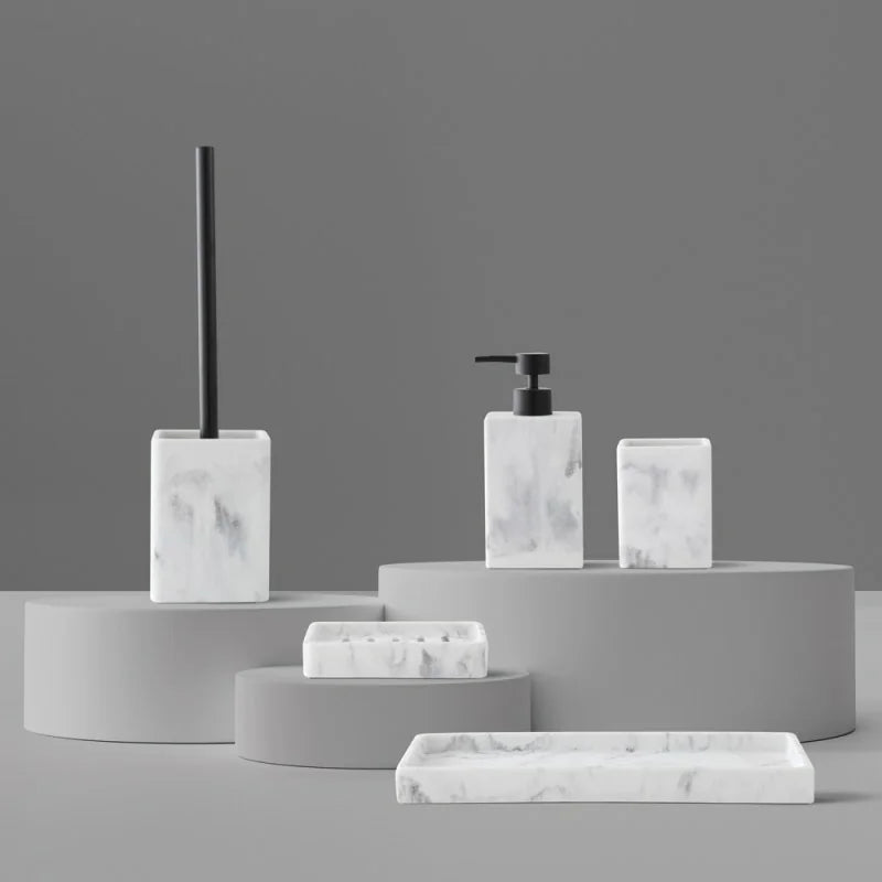 Dispenser sapone dâ€™appoggio BathCore serie MarbleEffetto marmo bianco