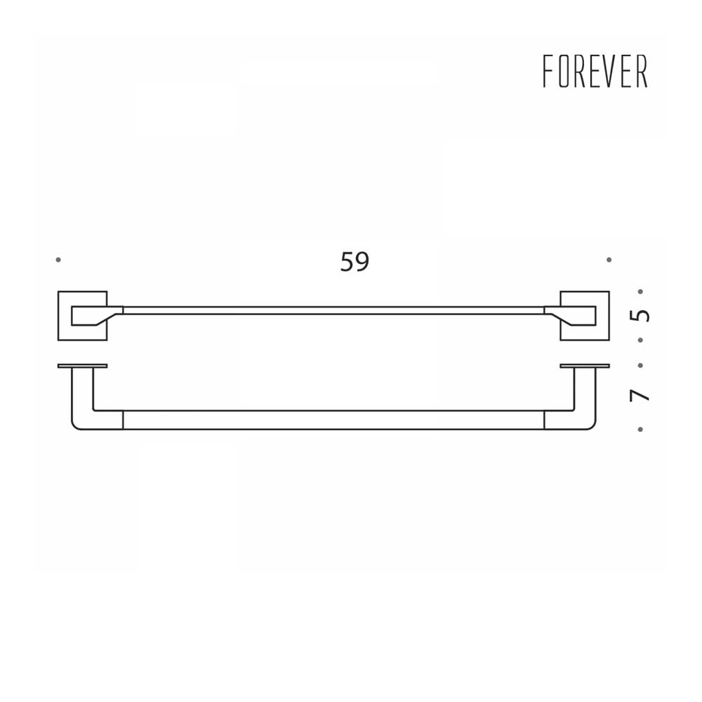 Porta salviette da bagno cm 59 in ottone cromato  Colombo Design collezione Forever con fissaggio ad Incollo 3M