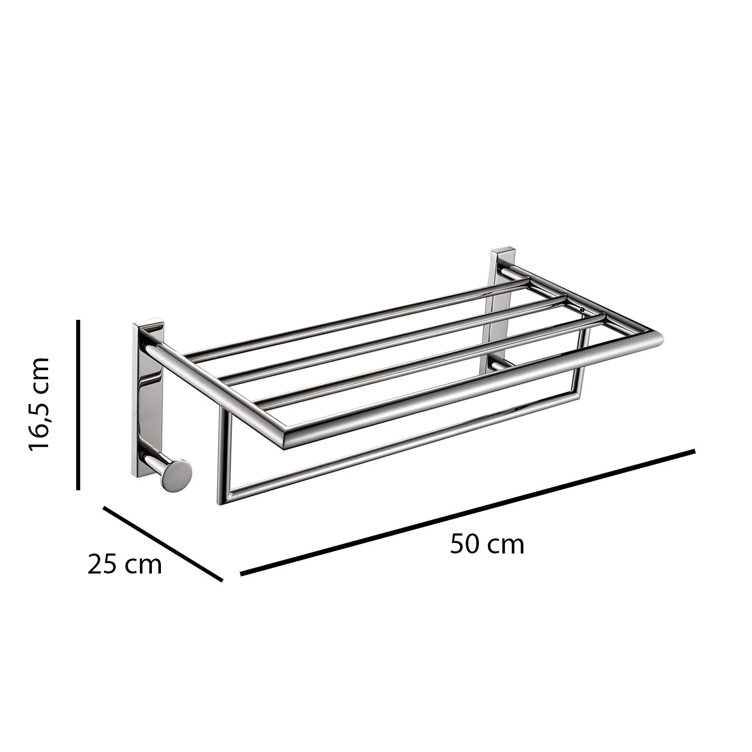 Mensola porta asciugamani L. 50 cm in Acciaio Inox AISI 304 Gedy serie Project - Lucido