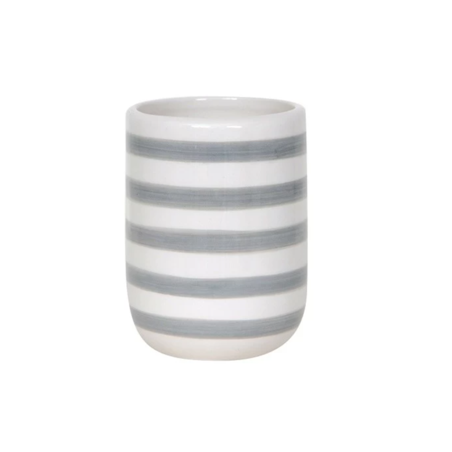 Bicchiere Portaspazzolino in ceramica collezione Delia - Bianco/grigio