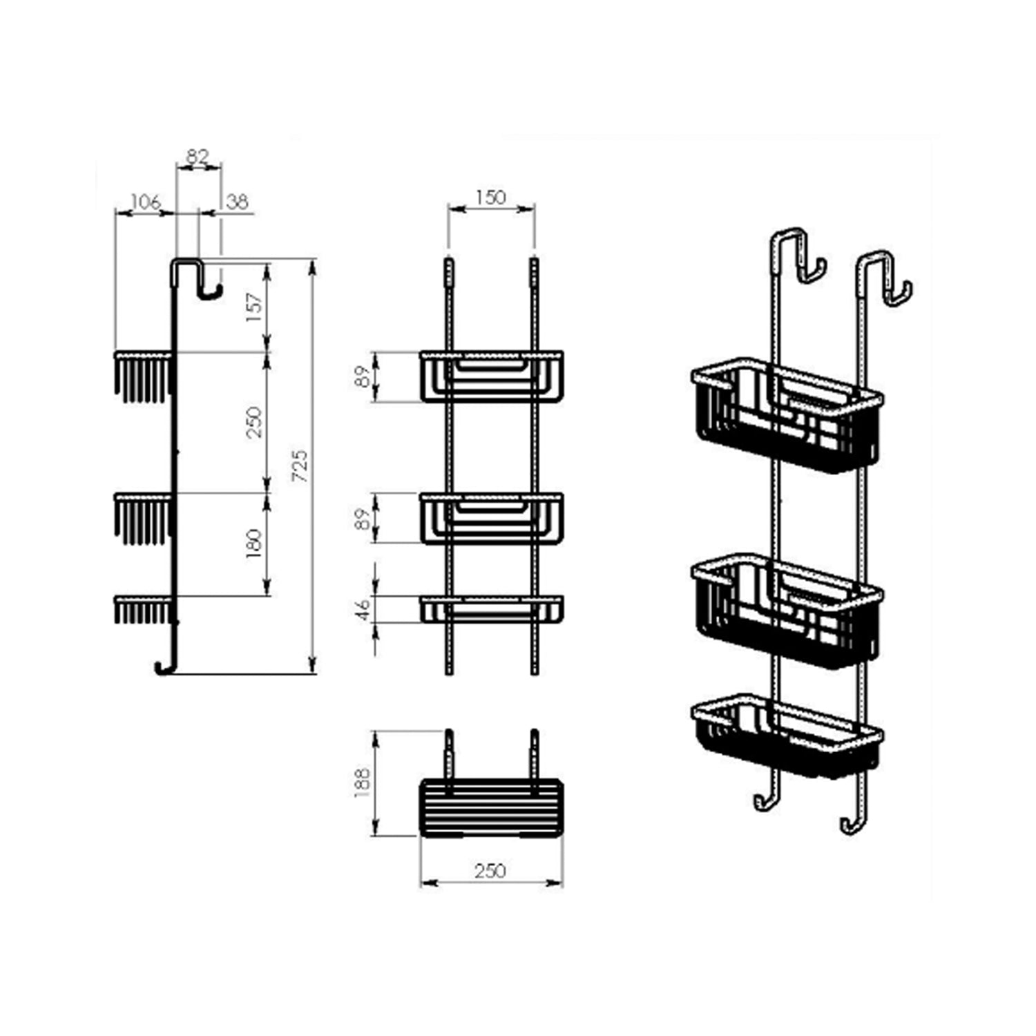 Portaoggetti doccia appendibile a 3 ripiani in Ottone modello Apollo di Gedy - Cromato