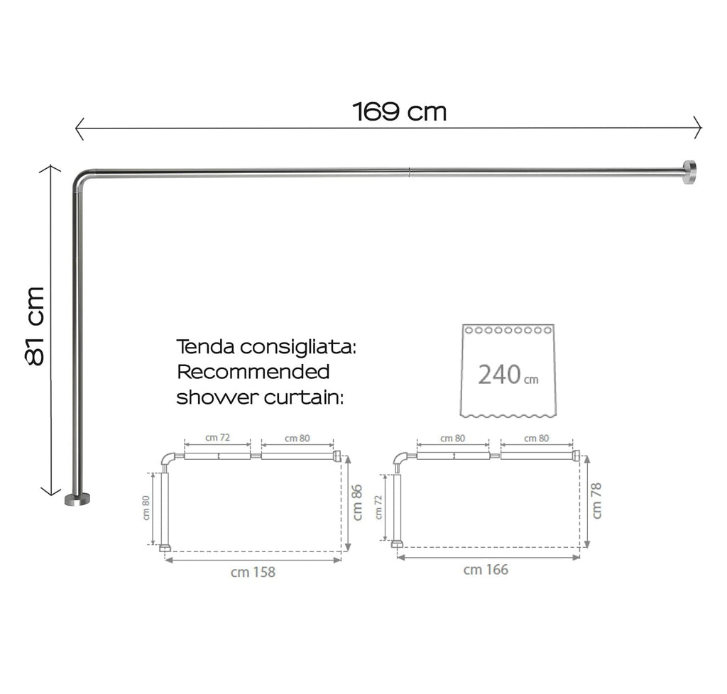 Asta doccia angolare 80x170 cm di Gedy - Alluminio Anodizzato