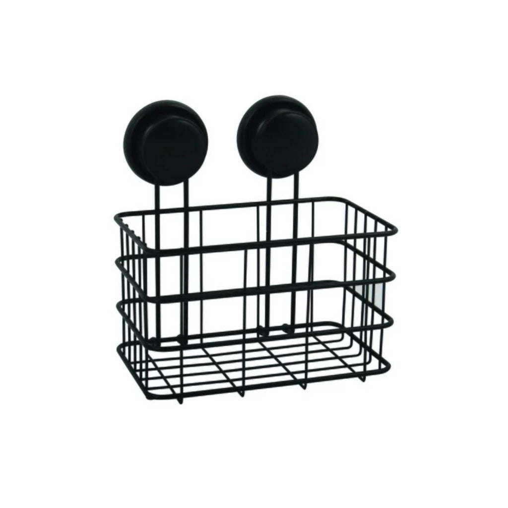 Mensola doccia cestino con ventosa in acciaio colore nero