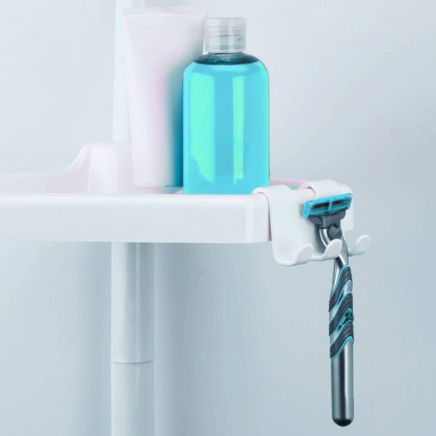 Mensola doccia angolare 4 ripiani in plastica di colore bianco