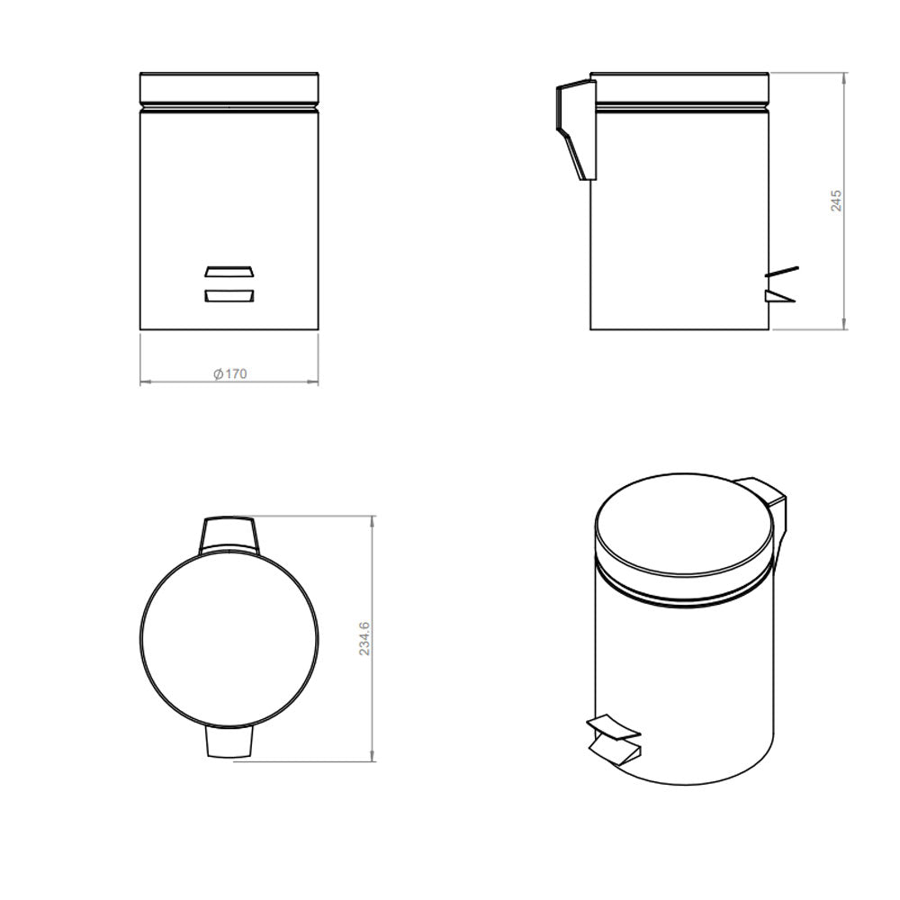 Cestino bagno da terra in acciaio inox  lucido della collezione 'Architect' by Cosmic cm 22x24