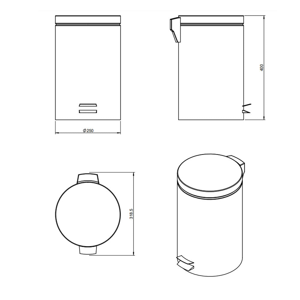 Cestino bagno da terra in acciaio inox  lucido della collezione 'Architect' by Cosmic cm 32