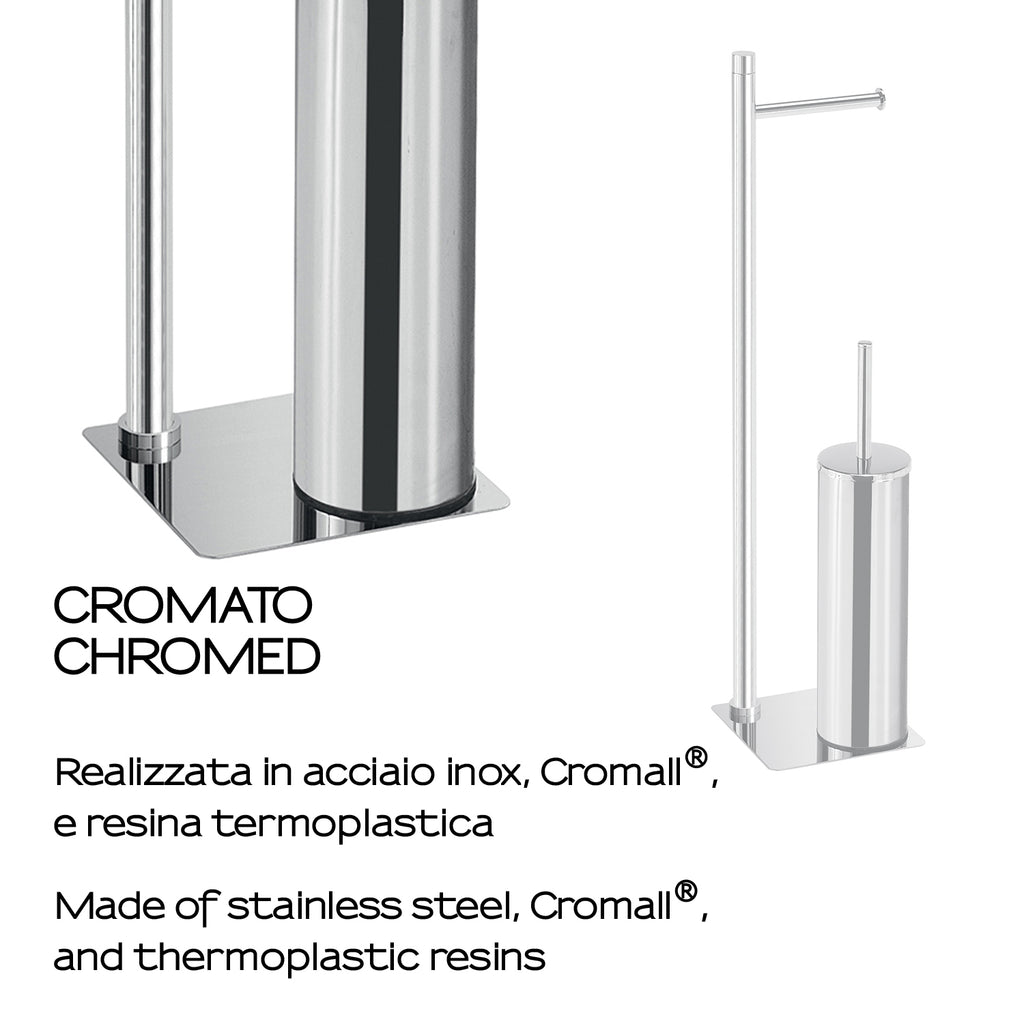 Piantana in Acciaio Inox con portarotolo e scopino Gedy serie Trilly - Cromato
