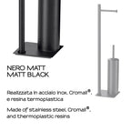 Piantana in Acciaio Inox con portarotolo e scopino Gedy serie Trilly - Nero Matt