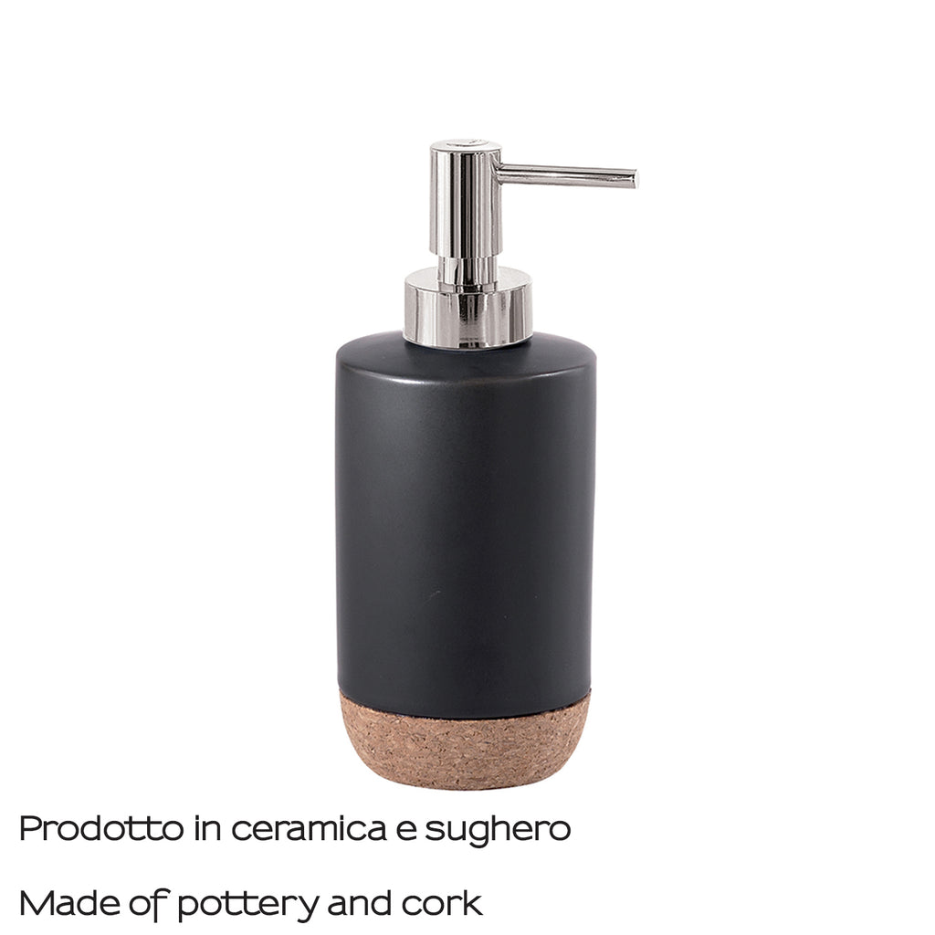 Dispenser sapone in ceramica e sughero con erogatore cromato Gedy serie Ilary - Nero