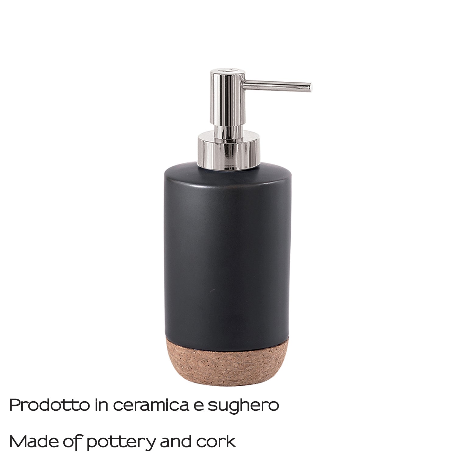 Dispenser sapone in ceramica e sughero con erogatore cromato Gedy serie Ilary - Nero