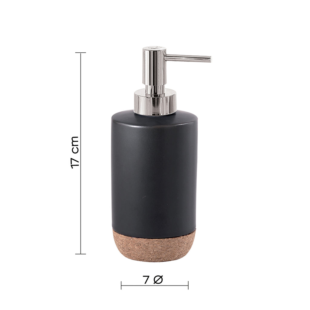 Dispenser sapone in ceramica e sughero con erogatore cromato Gedy serie Ilary - Nero