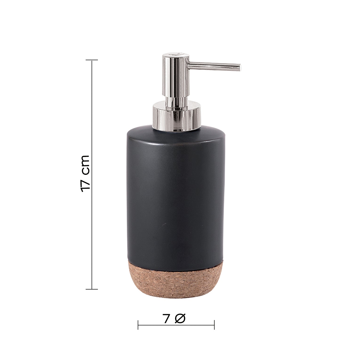 Dispenser sapone in ceramica e sughero con erogatore cromato Gedy serie Ilary - Nero