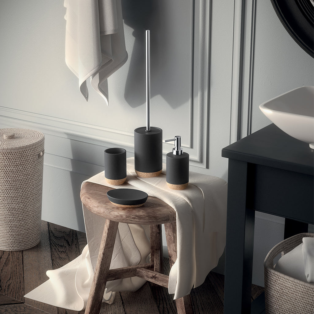 Scopino in ceramica e sughero Gedy serie Ilary - Nero