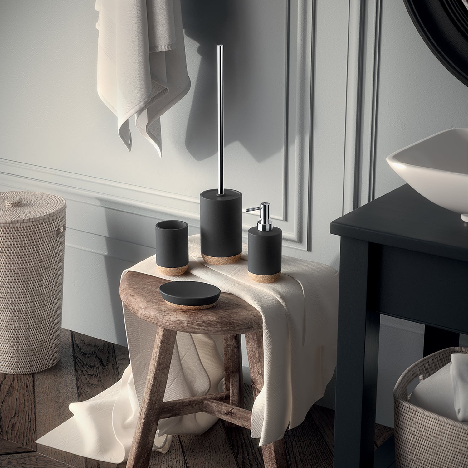 Scopino in ceramica e sughero Gedy serie Ilary - Nero