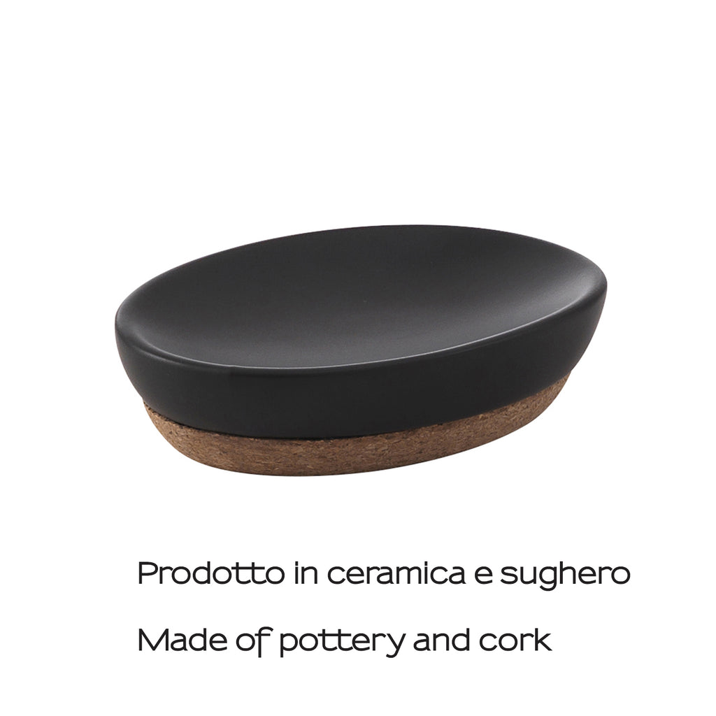 Portasapone in ceramica e sughero Gedy serie Ilary - Nero