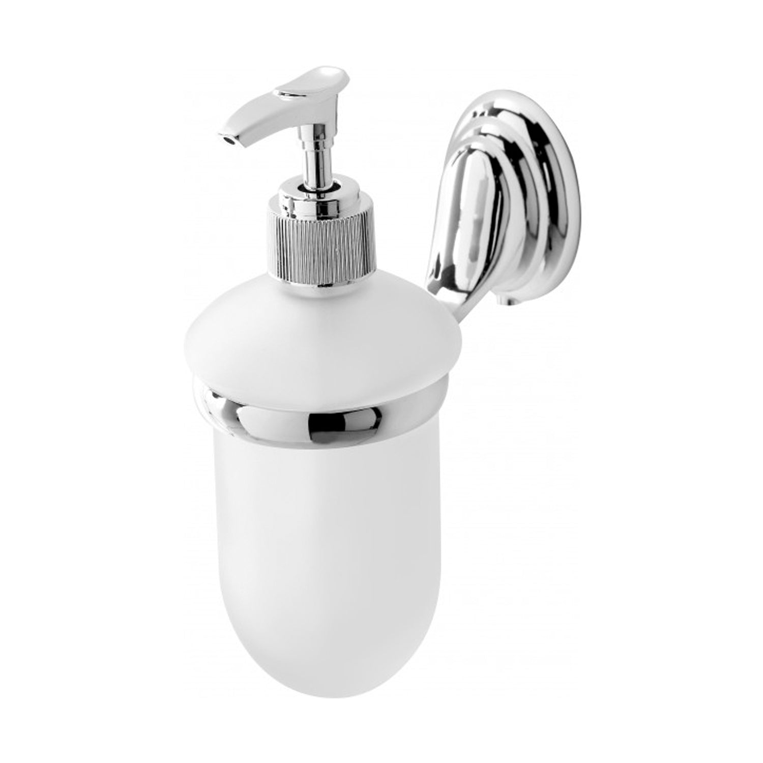 Dispenser sapone in acciaio cromato e vetro satinato con piastrine in acciaio antiruggine serie Simply