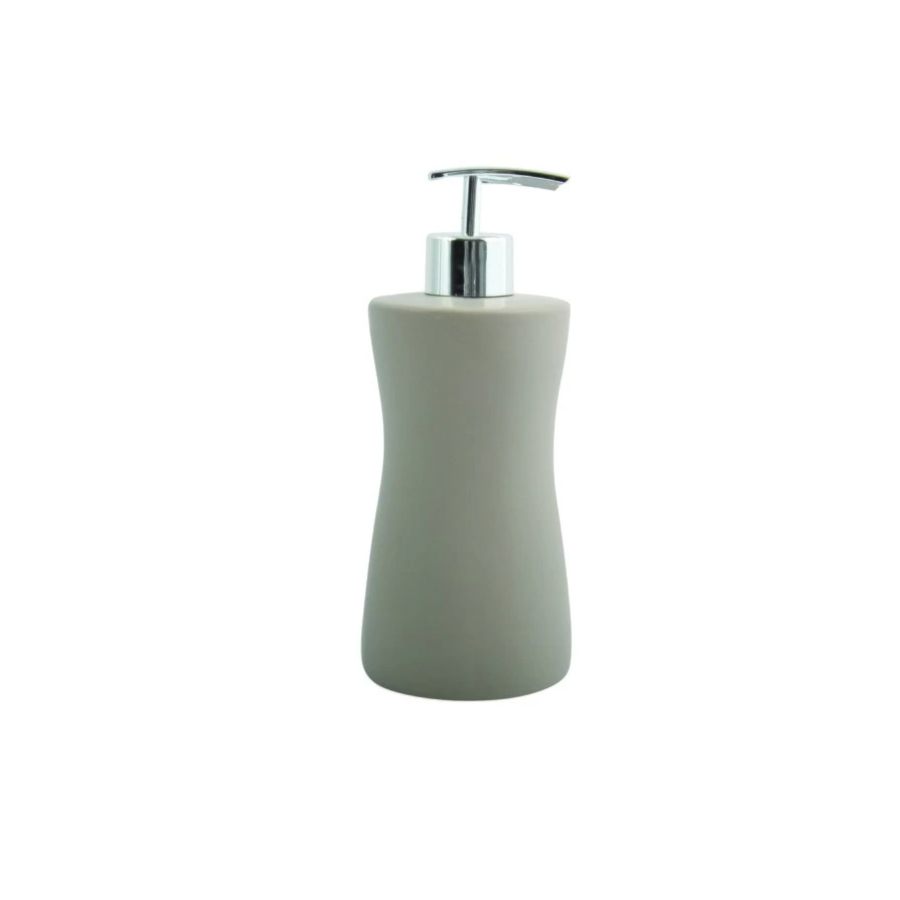 Dispenser Porta Sapone in ceramica di colore tortora con erogatore cromo collezione Athena