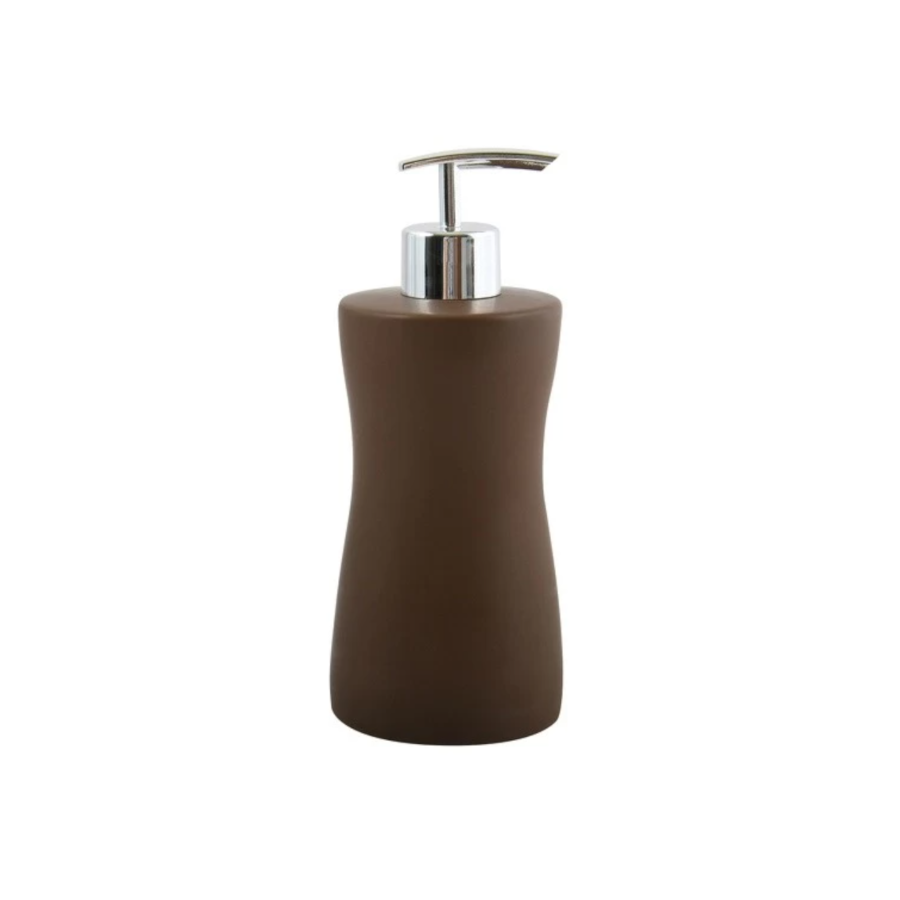 Dispenser Porta Sapone in ceramica di colore chocolat con erogatore cromo collezione Athena