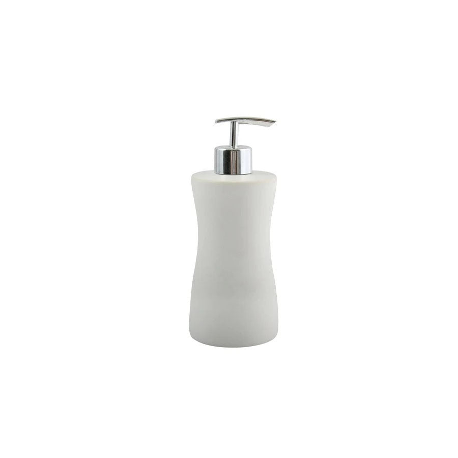 Dispenser Porta Sapone in ceramica di colore bianco con erogatore cromo collezione Athena