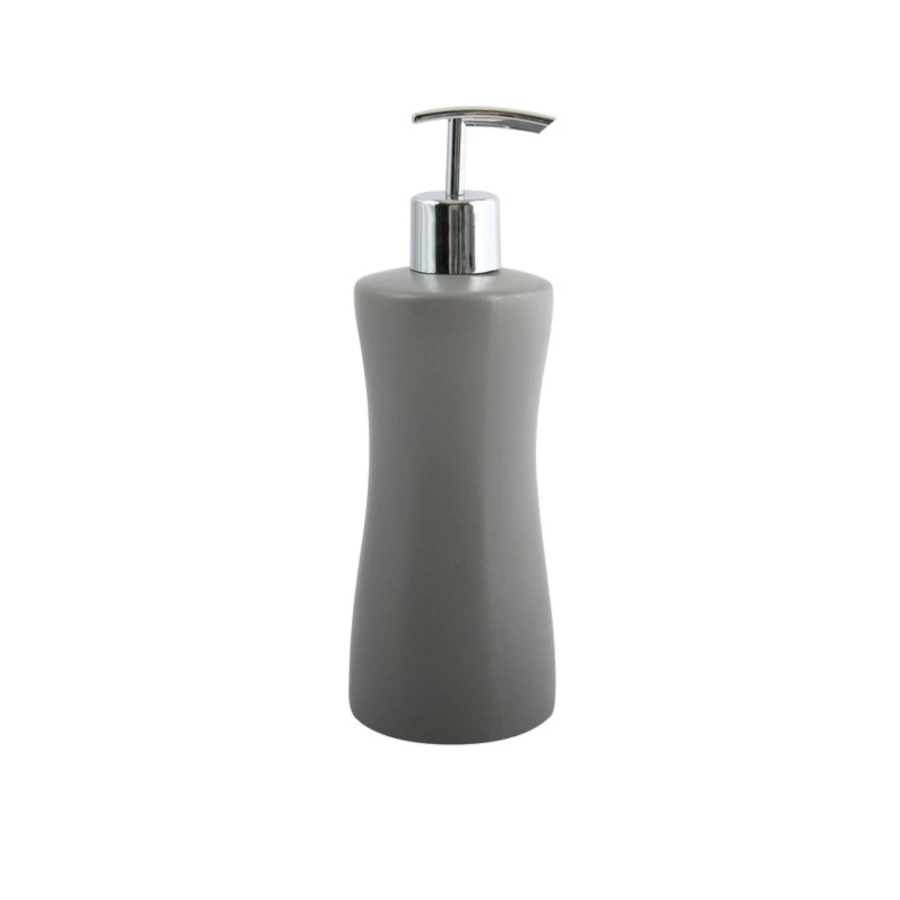Dispenser Porta Sapone in ceramica di colore grigio con erogatore cromo collezione Athena