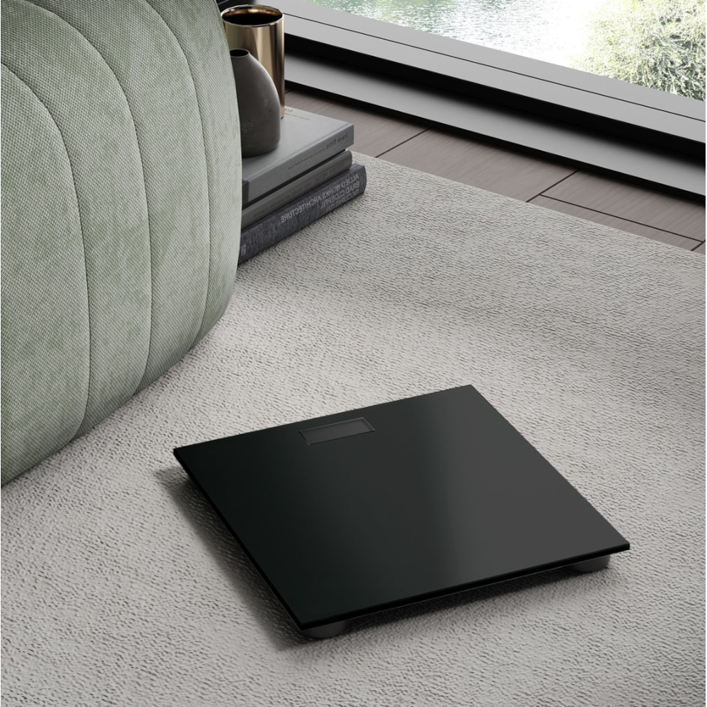 Bilancia pesapersone 28x28cm in vetro nero collezione CRYSTAL a marchio GEDY