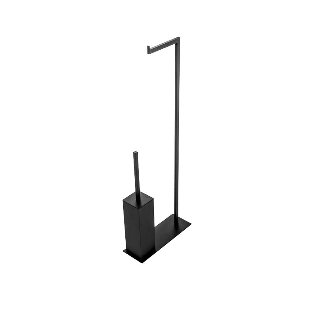 Piantana con asta portarotolo e porta scopino modello Angus Carta di Cipi Nero matt - cm 32x10x85h