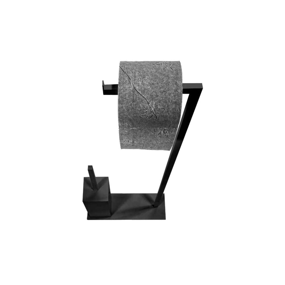 Piantana con asta portarotolo e porta scopino modello Angus Carta di Cipi Nero matt - cm 32x10x85h