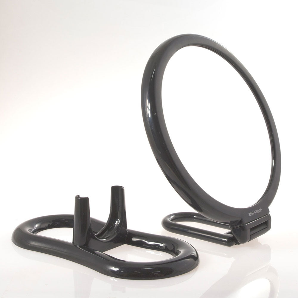 Specchio ingranditore con manico multi-snodo e supporto - linea 'Toeletta' bifacciale cm I¸ 18 - Ingrandimento X3 - Nero
