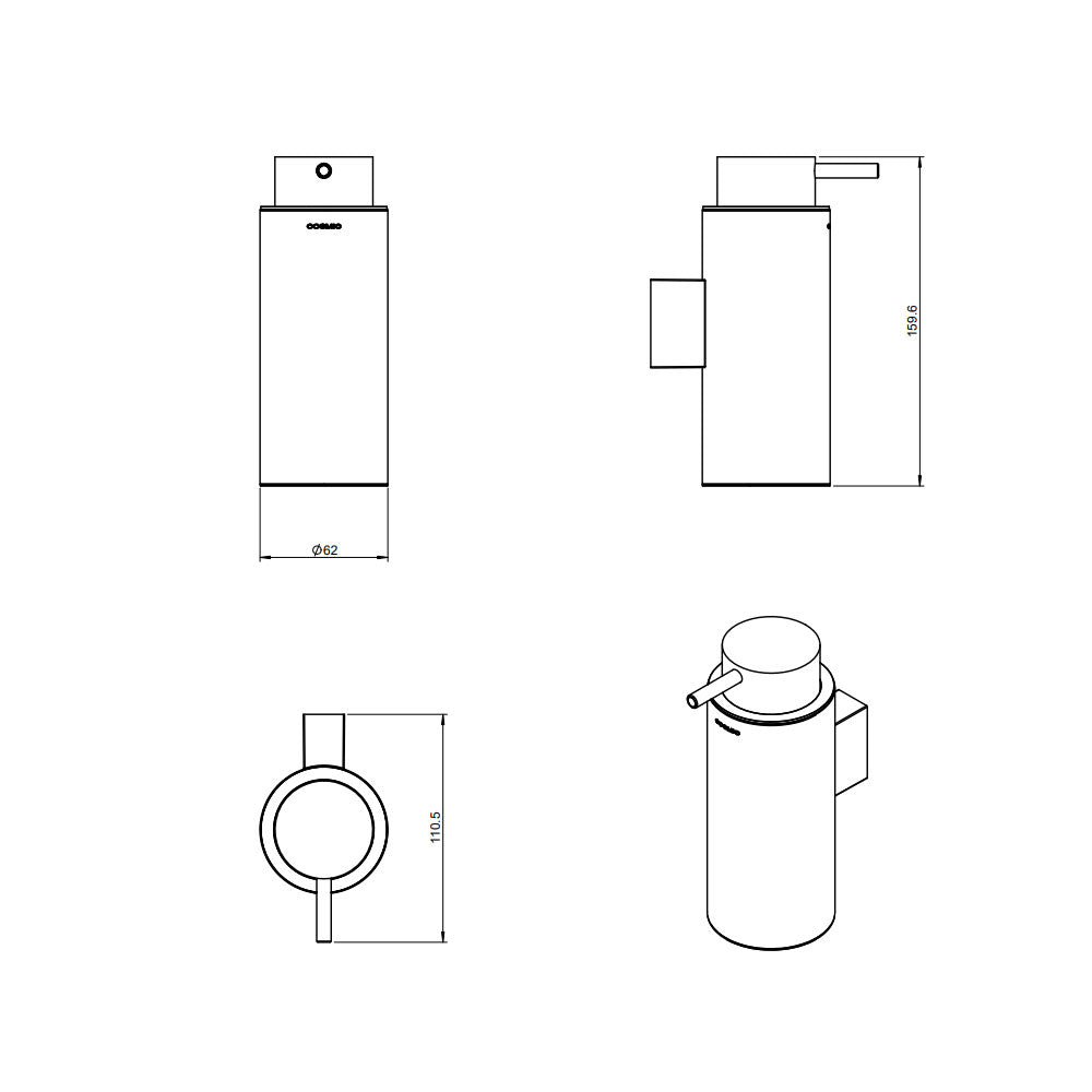 Dispenser sapone a muro in ottone della collezione 'Black & White' by Cosmic - Lucido