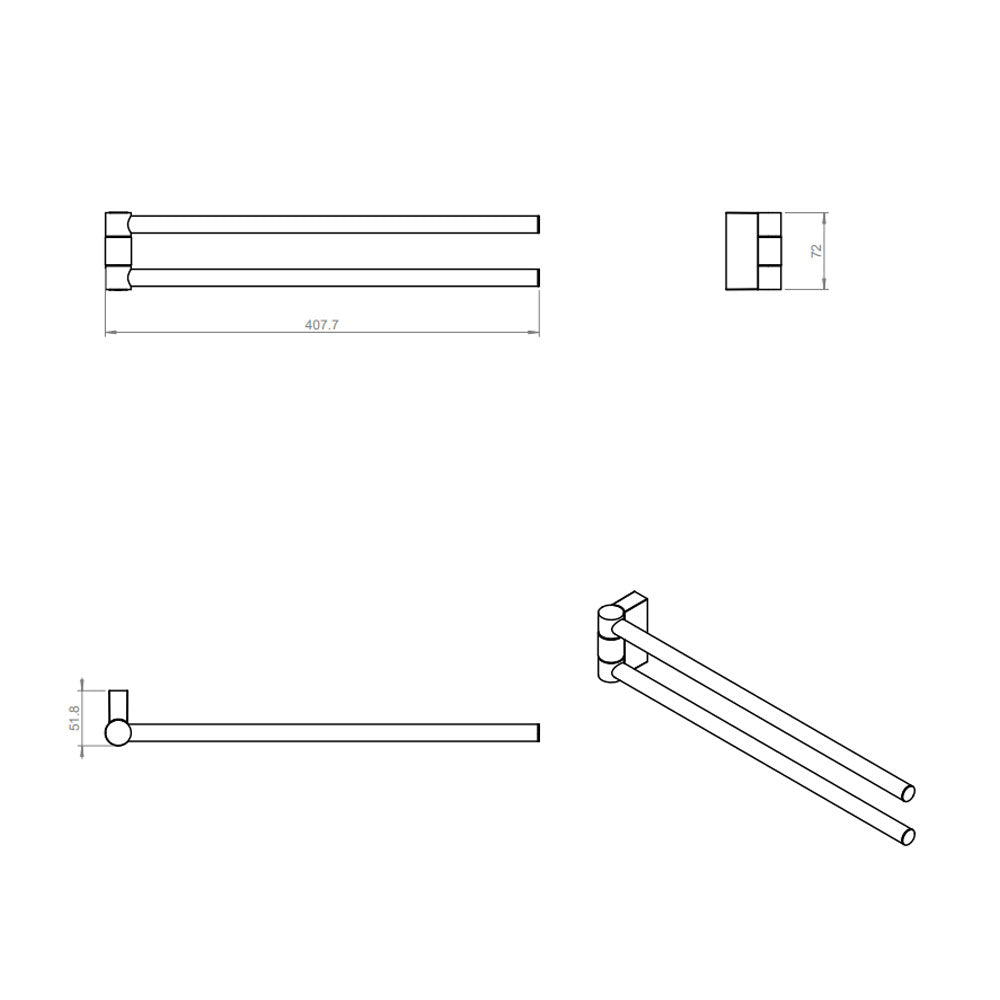 Porta asciugamani a snodo doppio sospeso in ottone della collezione 'Project' by Cosmic 41 cm - Cromato