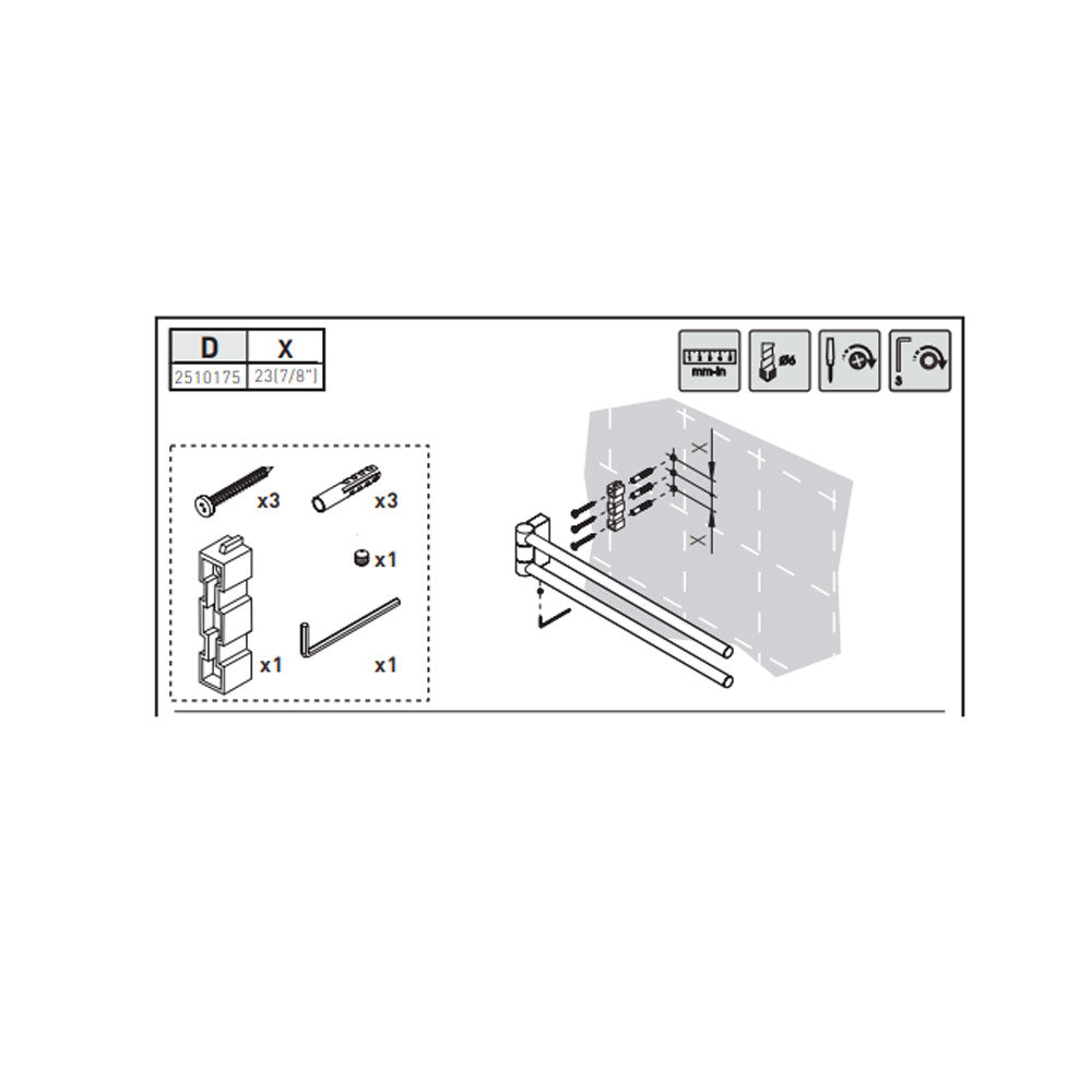 Porta asciugamani a snodo doppio sospeso in ottone della collezione 'Project' by Cosmic 41 cm - Cromato