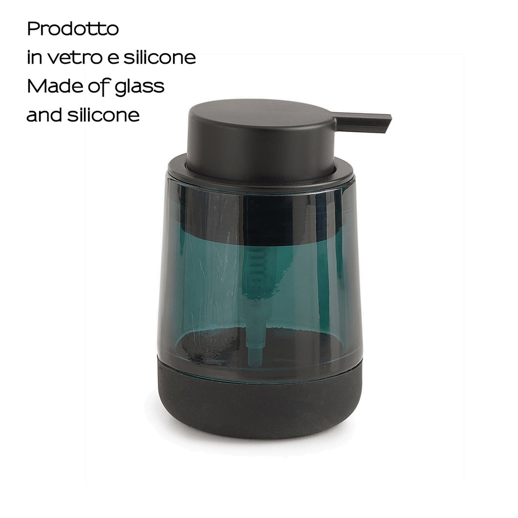Dispenser sapone in vetro con erogatore in plastica nera Gedy serie Nicole - Verde