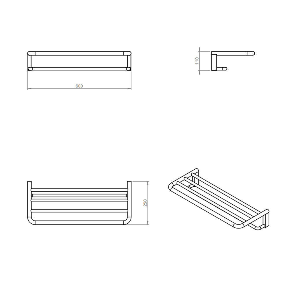 Mensola Porta asciugamani sospesa in ottone della collezione 'Project' by Cosmic 60x25x11 cm - Cromato