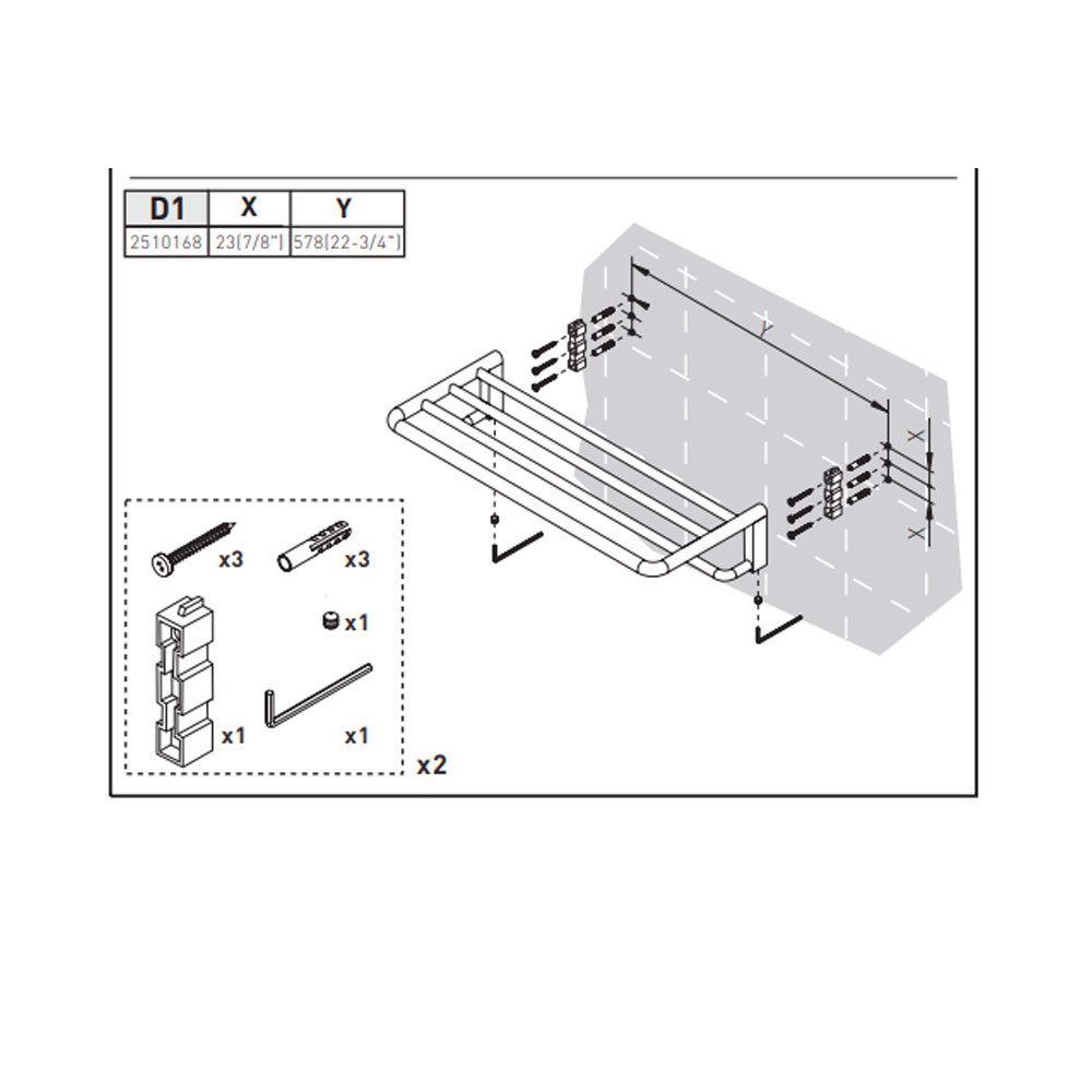 Mensola Porta asciugamani sospesa in ottone della collezione 'Project' by Cosmic 60x25x11 cm - Cromato