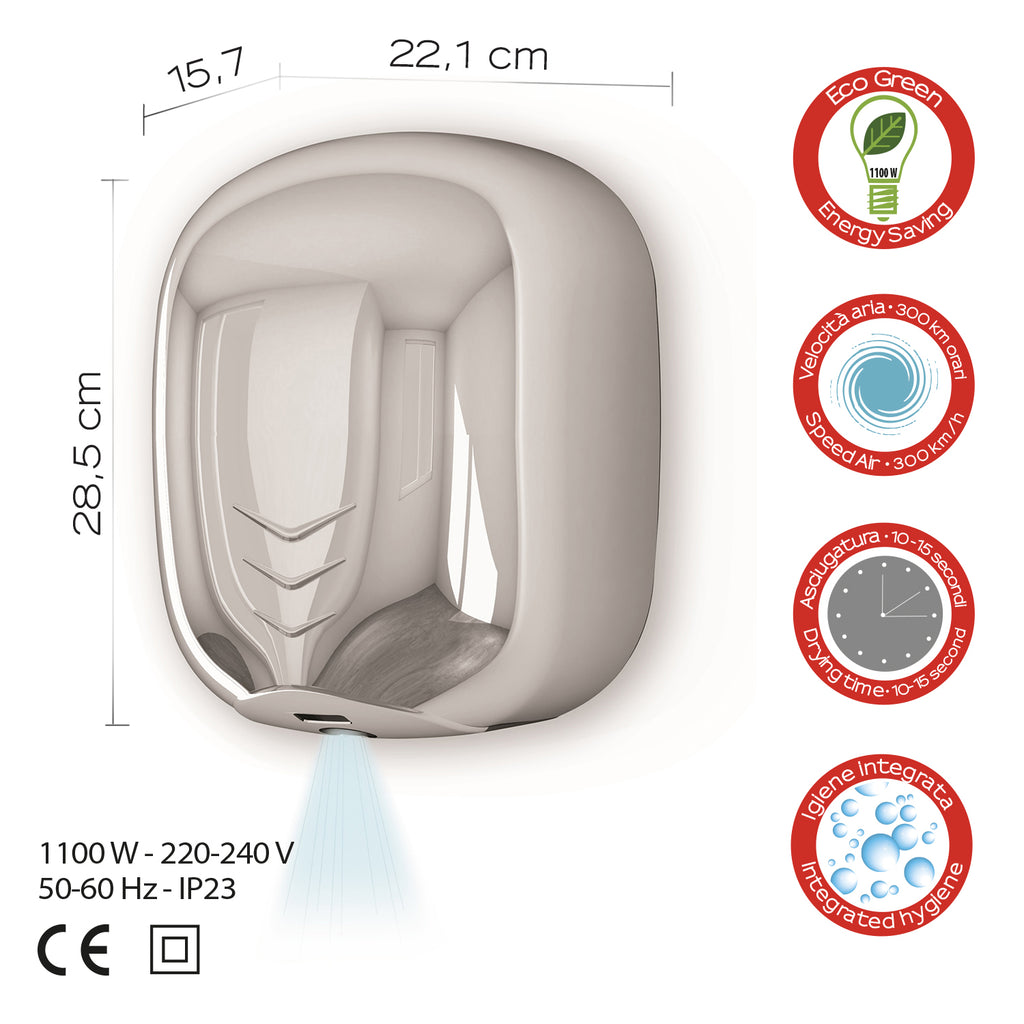 Asciugamani elettrico a fotocellula Eco-Jet modello Bora di Gedy - Cromato
